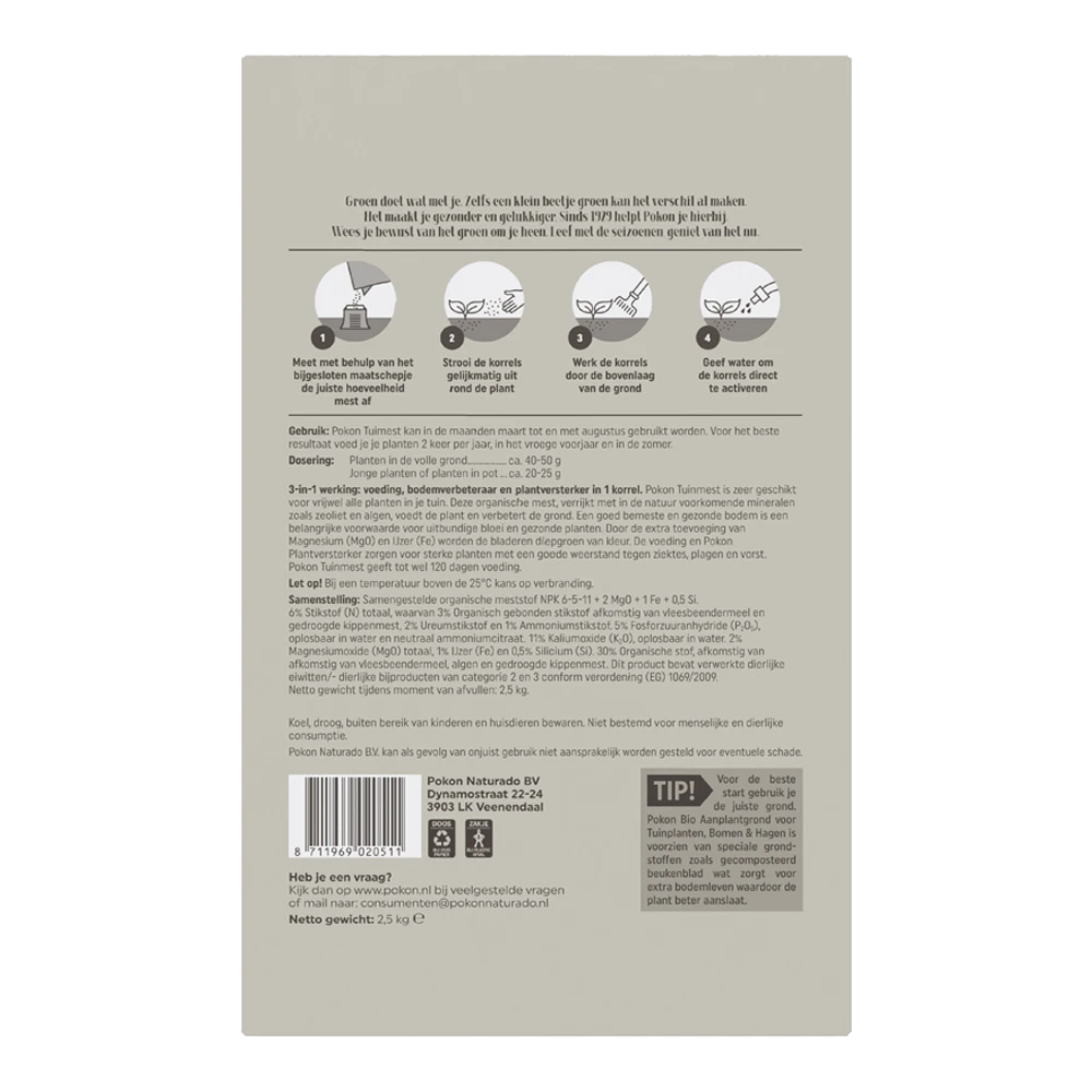 Pokon Tuinmest 2,5kg - Tuinplanten Voeding, Gazonmeststof 2 Pokon Tuinmest 2,5kg - Tuinplanten Voeding, Gazonmeststof - Afbeelding 2
